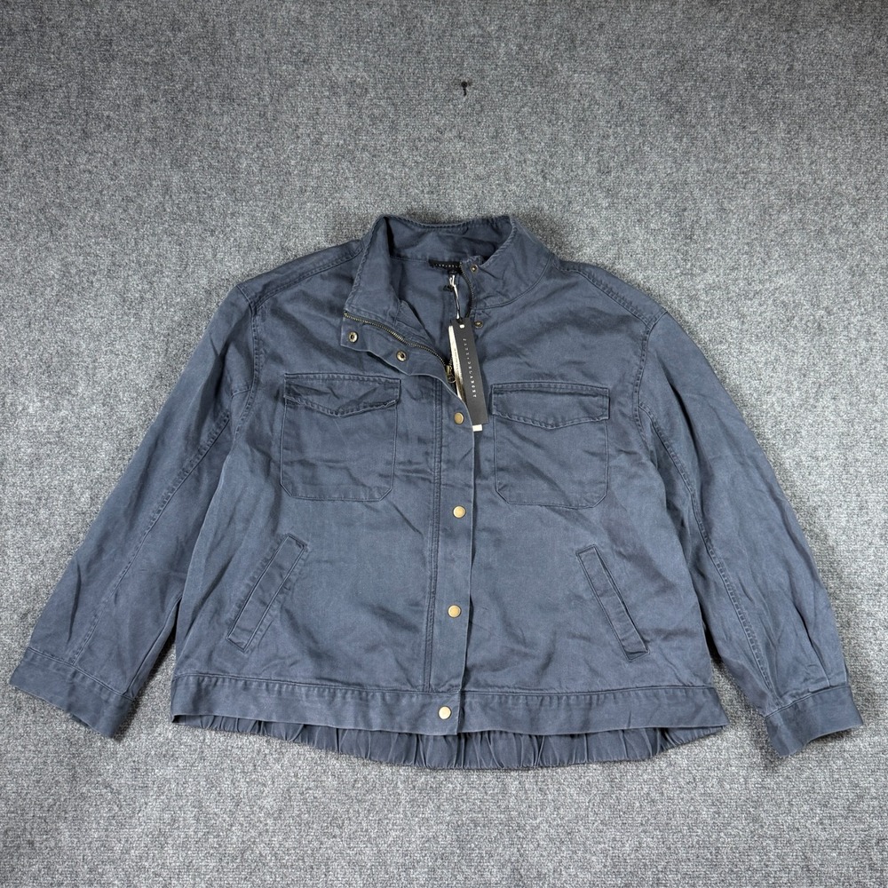 NWT Jane + Delancey Women 2X Blue Lyocell Utility Jacket Button Front Pockets
